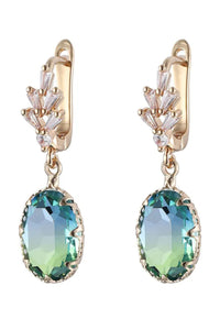 Geometric Zircon Drop Earrings - Blue Green