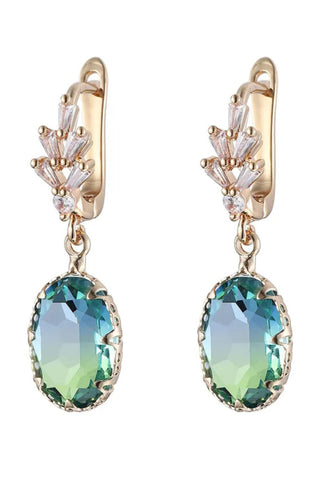 Geometric Zircon Drop Earrings - Blue Green