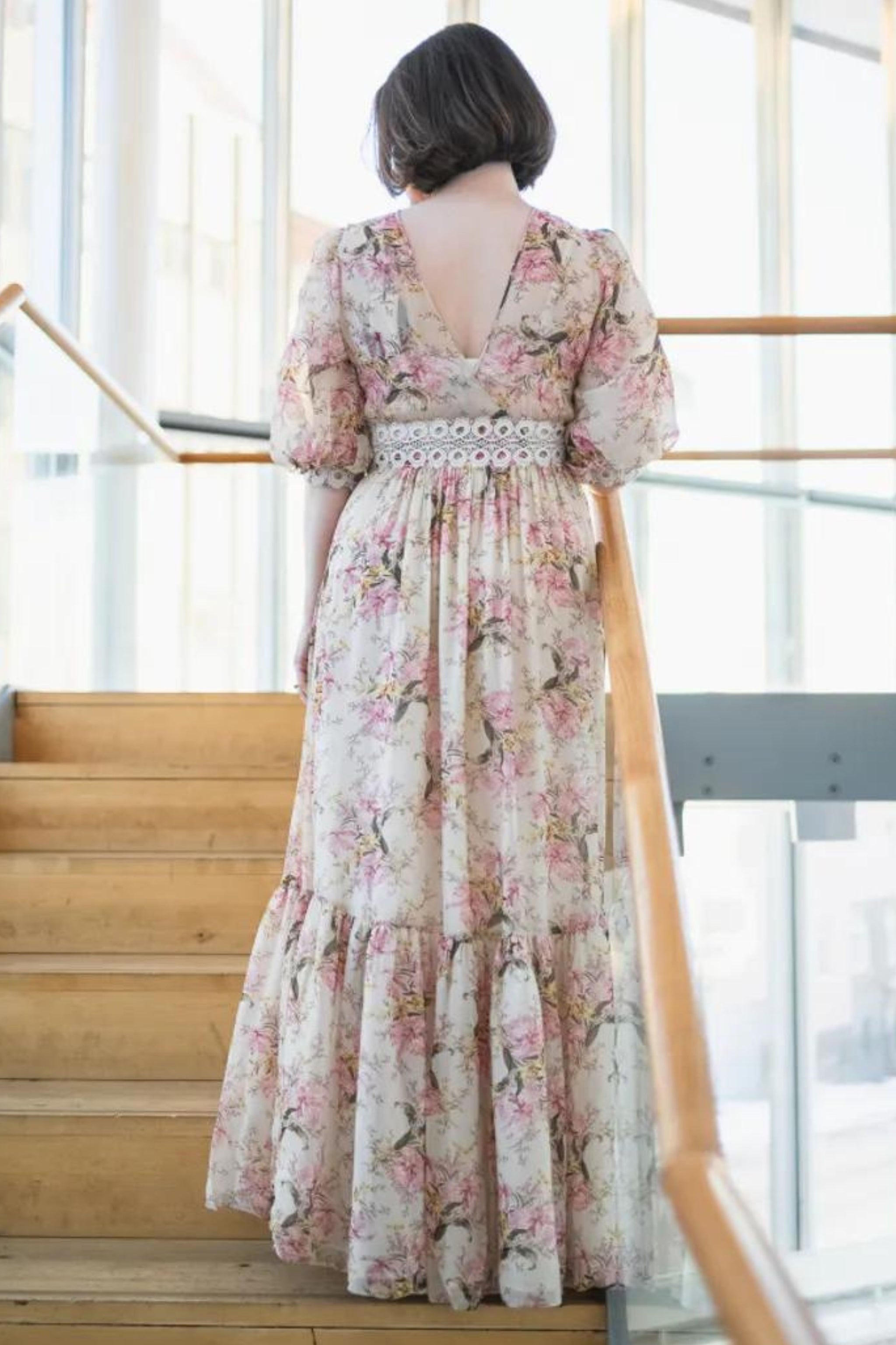 BYTIMO Georgette Lace Gown Dusty Pink Vintage Lillies SALE Smoke Mirrors Boutique