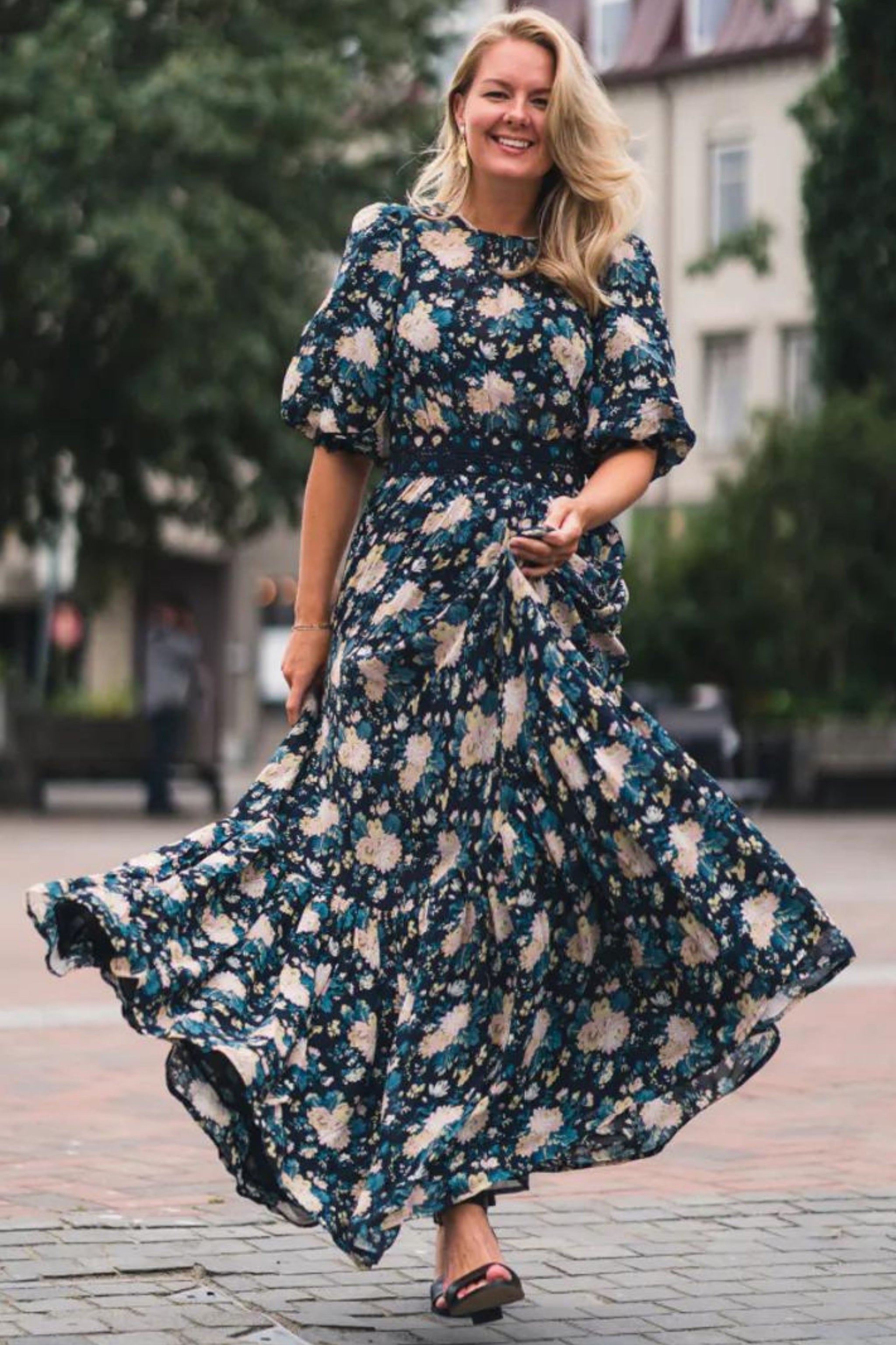 BYTIMO AUSTRALIA Georgette Lace Dress - Midnight Navy Floral