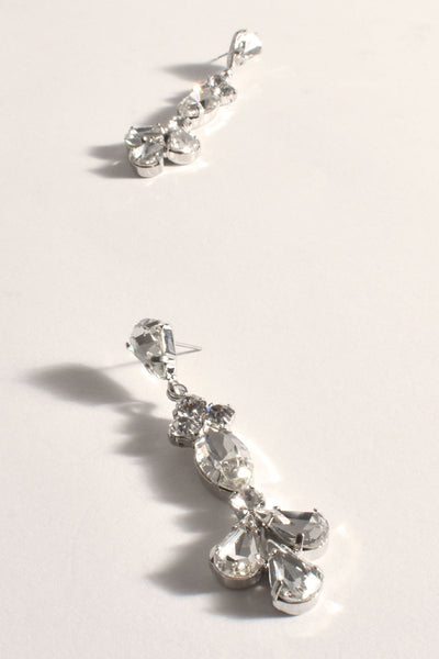 Glamour Girl Drop Earrings - Silver Crystal