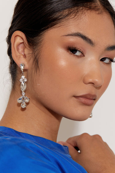 Glamour Girl Drop Earrings - Silver Crystal