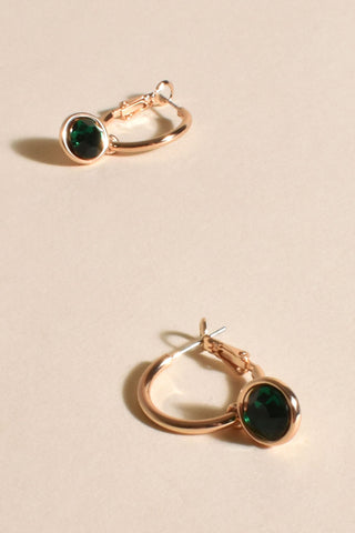 Glass Drop Hoop Earrings - Green Gold
