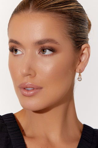 Glass Drop Mini Hoops - Gold Crystal