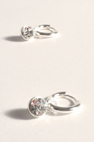 Glass Drop Mini Hoops - Silver Crystal