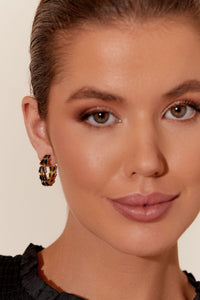 Gleaming Jewel Hoop Earrings - Black Gold