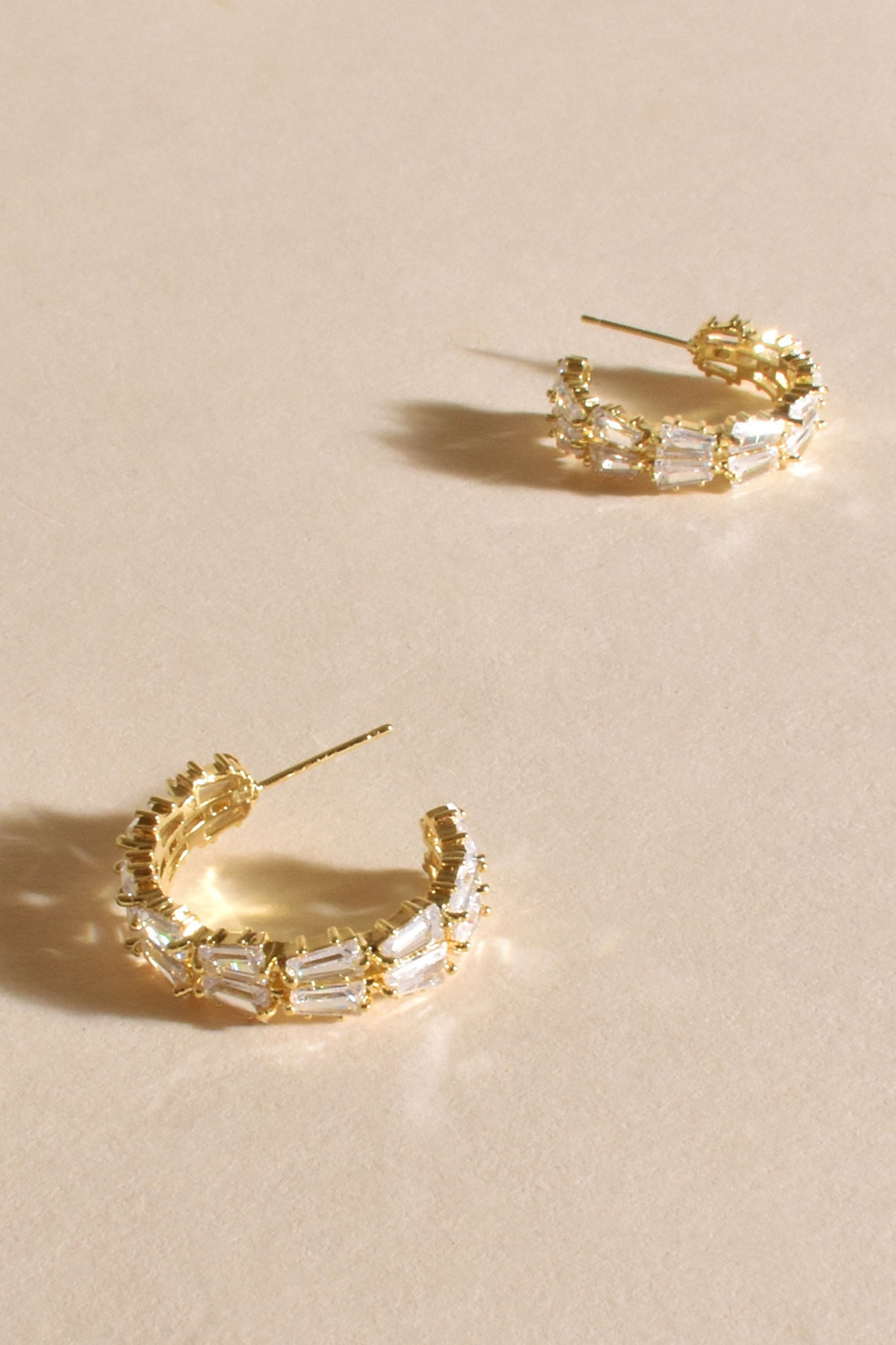Gleaming Jewel Hoop Earrings - Crystal Gold
