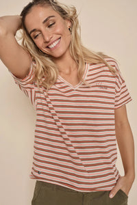 Glory V-SS Stripe Tee - Fiery Coral SIZE 12/14 ONLY