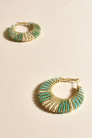 Graduated Beaded Event Hoops - Teal Multi