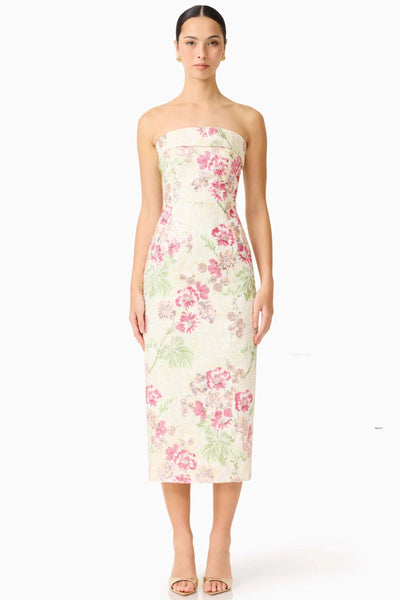 Greta Strapless Midi Dress - Cream Pink Floral