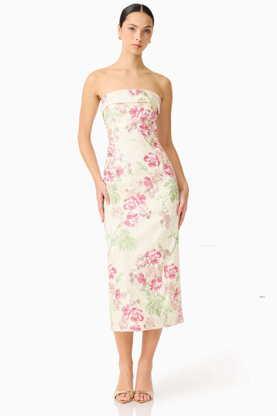Greta Strapless Midi Dress - Cream Pink Floral