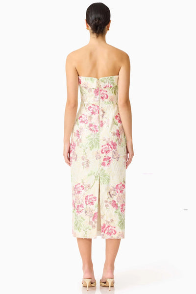 Greta Strapless Midi Dress - Cream Pink Floral