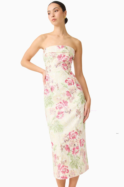 Greta Strapless Midi Dress - Cream Pink Floral