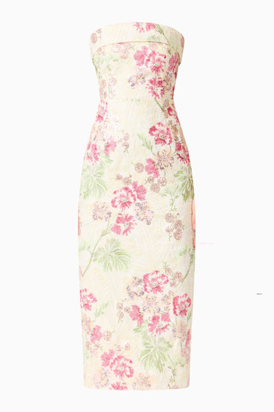 Greta Strapless Midi Dress - Cream Pink Floral