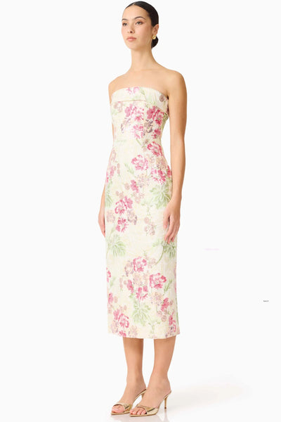 Greta Strapless Midi Dress - Cream Pink Floral