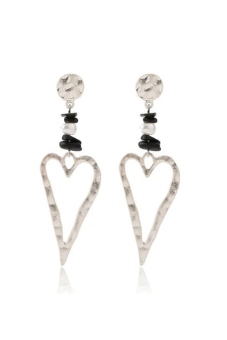Hammered Metal Heart Earrings - Black Silver