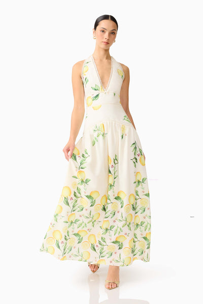 Hana Halter Gown - Yellow Multi