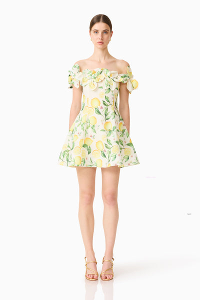 Hana Off The Shoulder Mini Dress - Yellow Multi