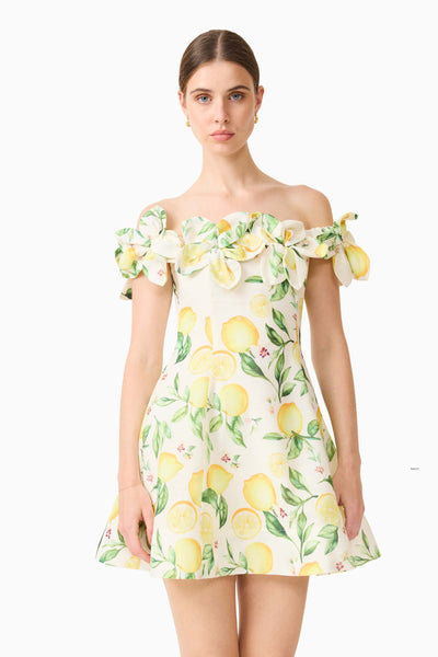 Hana Off The Shoulder Mini Dress - Yellow Multi