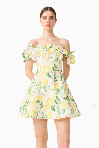 Hana Off The Shoulder Mini Dress - Yellow Multi