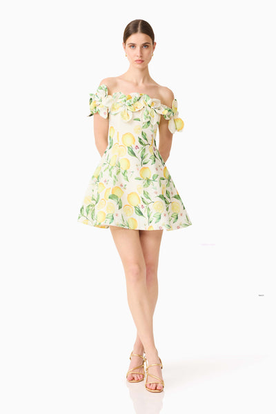 Hana Off The Shoulder Mini Dress - Yellow Multi