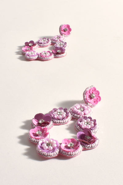 Hand Beaded Floral Event Earrings - Pink Pastel