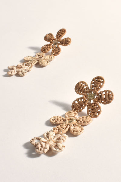Hand Stitched Floral Drop Earrings - Camel