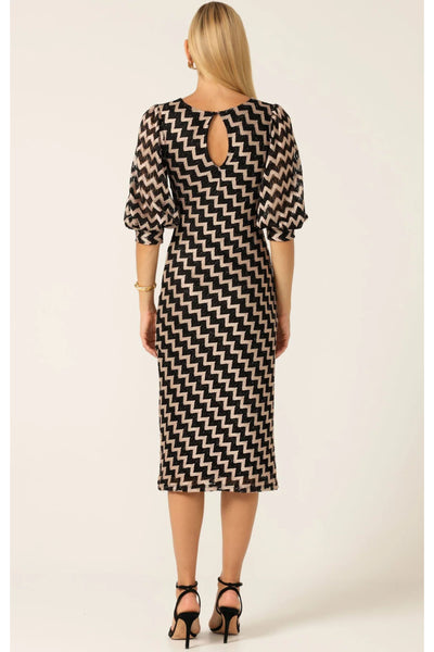 Heart Of Paris Dress in Chevron Lace - Black Gold Chevron