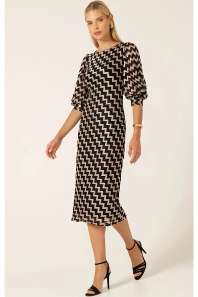 Heart Of Paris Dress in Chevron Lace - Black Gold Chevron