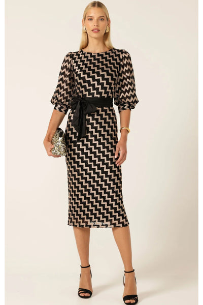 Heart Of Paris Dress in Chevron Lace - Black Gold Chevron