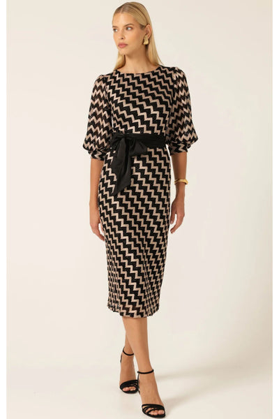 Heart Of Paris Dress in Chevron Lace - Black Gold Chevron