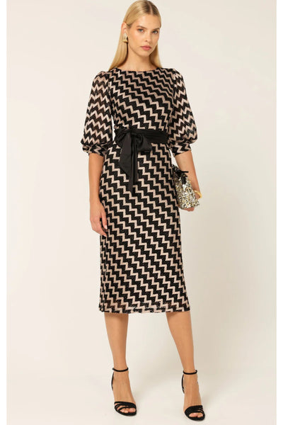 Heart Of Paris Dress in Chevron Lace - Black Gold Chevron