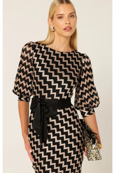 Heart Of Paris Dress in Chevron Lace - Black Gold Chevron