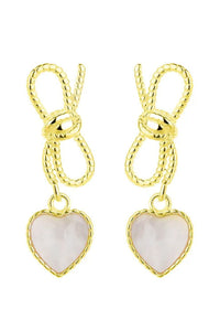 Dainty Bow and Heart Earrings - Gold