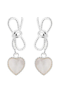 Dainty Bow and Heart Earrings - Silver