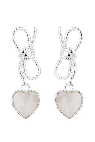 Dainty Bow and Heart Earrings - Silver
