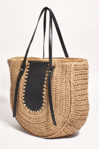 Helena Woven Saddle Tote Bag - Black Natural