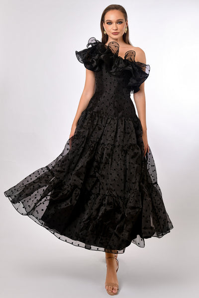 Imani Dramatic Frill Midaxi - Black Spot