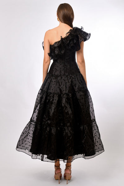 Imani Dramatic Frill Midaxi - Black Spot