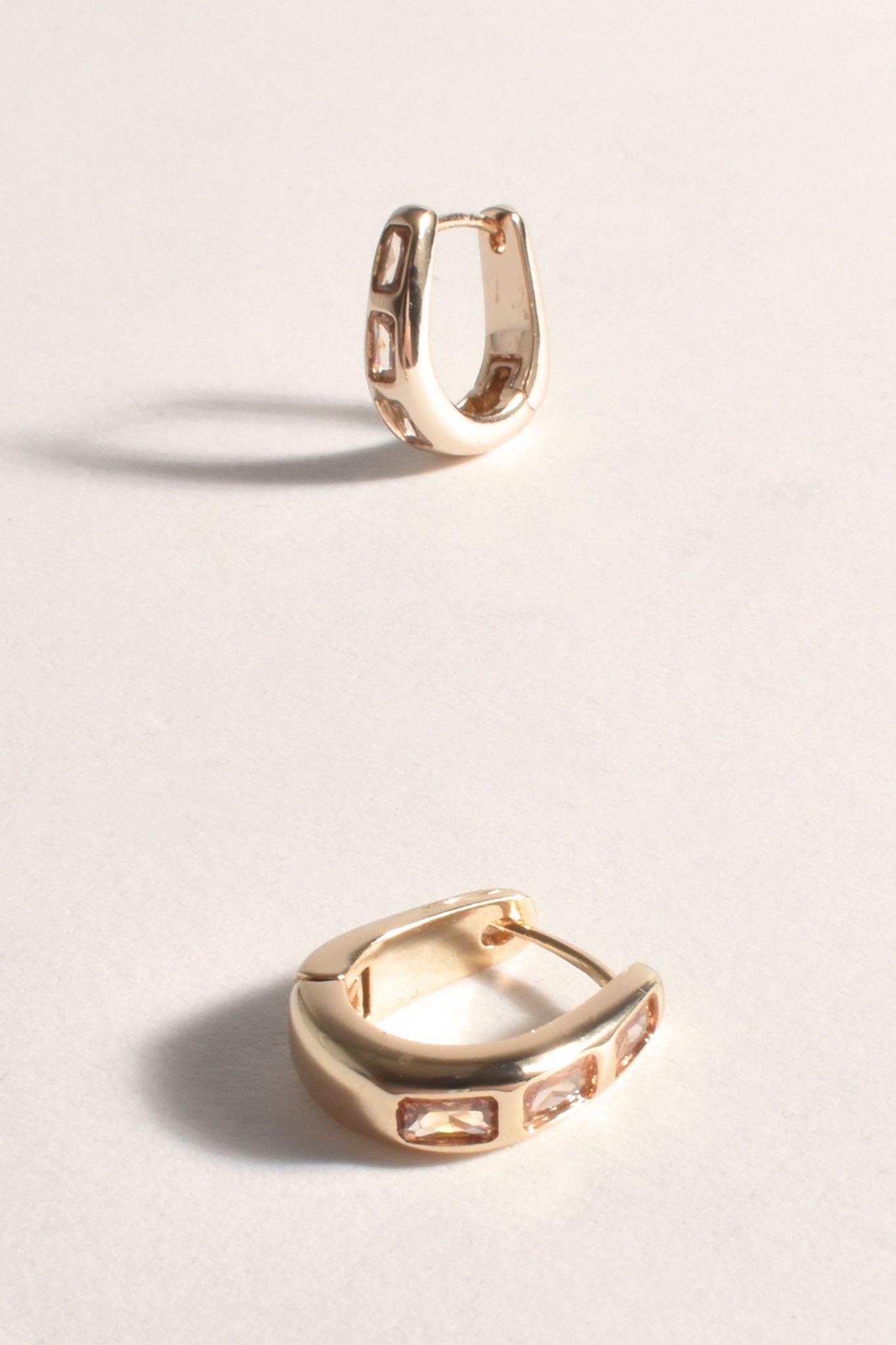 Inset Jewel Mini Hoops - Champagne Gold