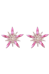 Iris Crystal Star Stud Earrings - Pink