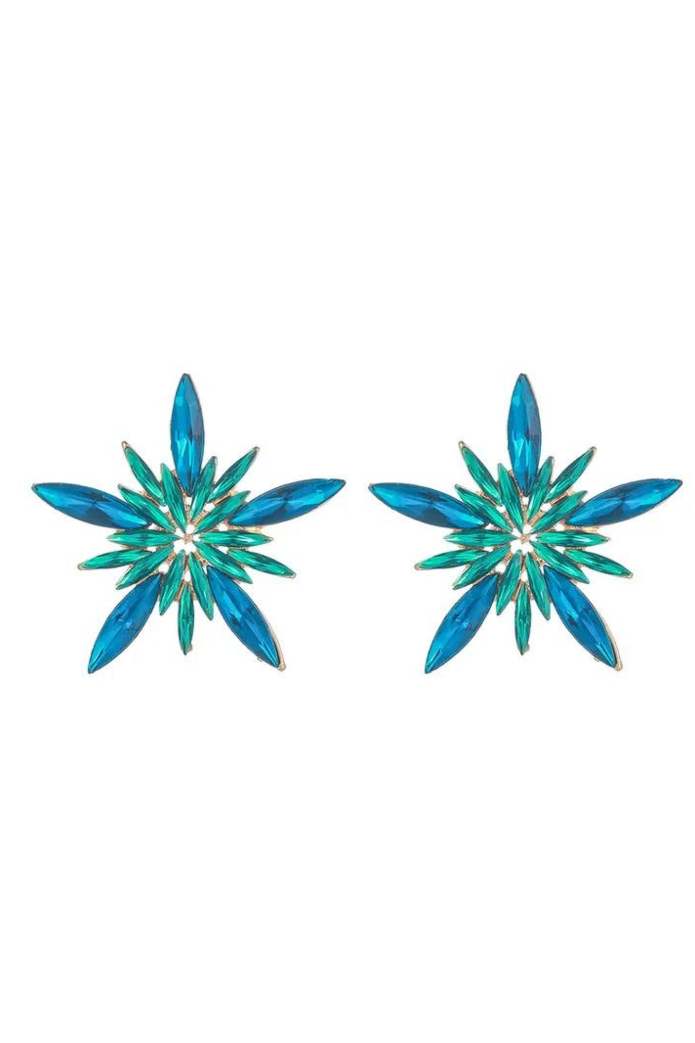 Iris Crystal Star Stud Earrings - Teal