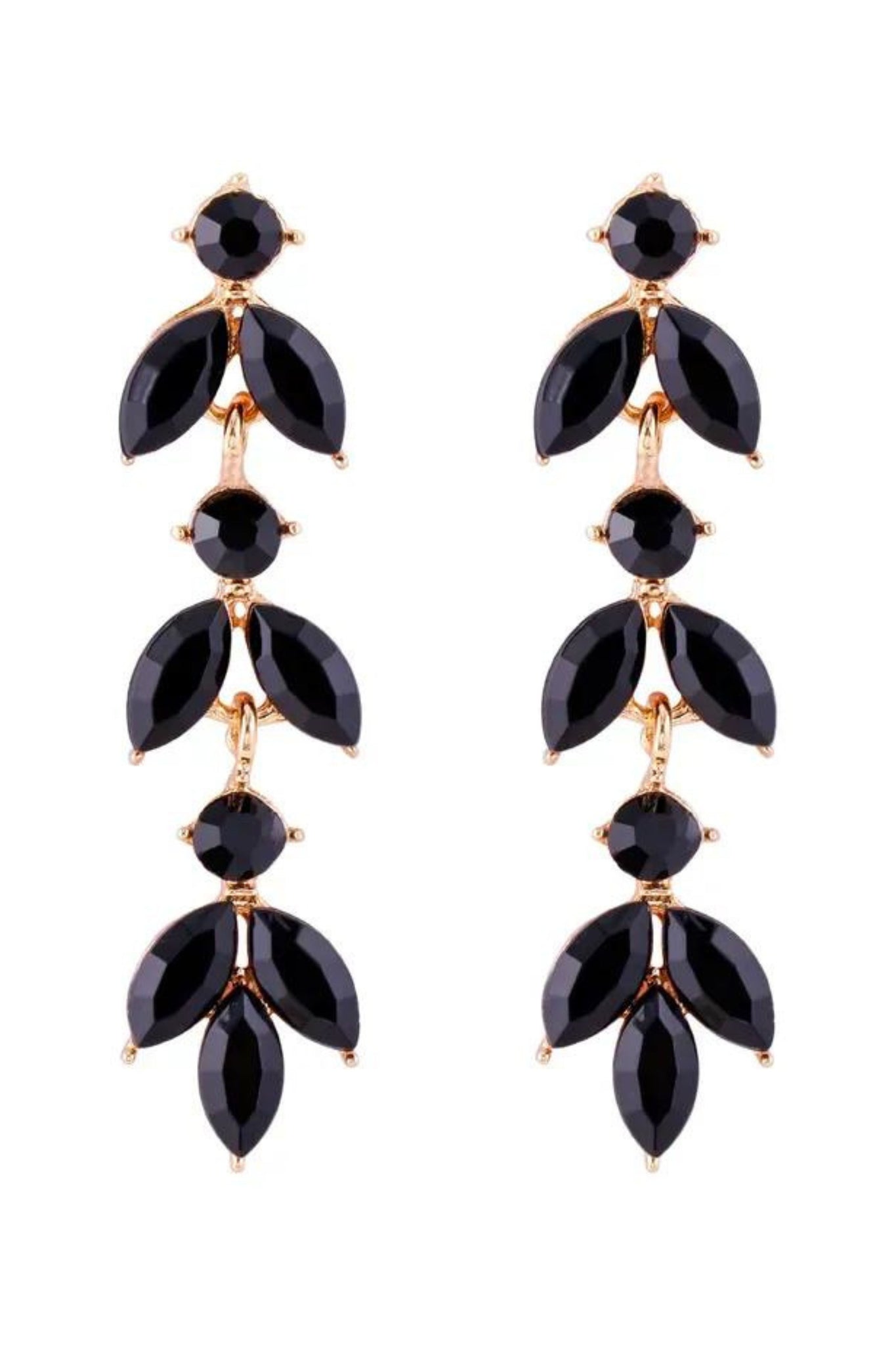Ivy Crystal Drop Earrings - Black