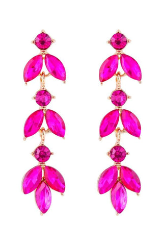 Ivy Crystal Drop Earrings - Fuchsia Pink