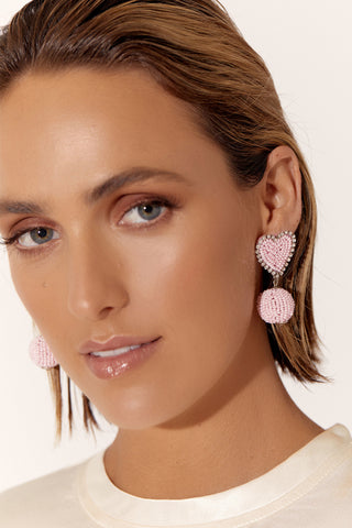 Jana Beaded Heart Earrings - Pink