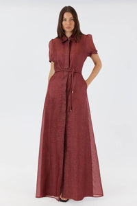 Janelle Silk Linen Shirt Dress - Chocolate