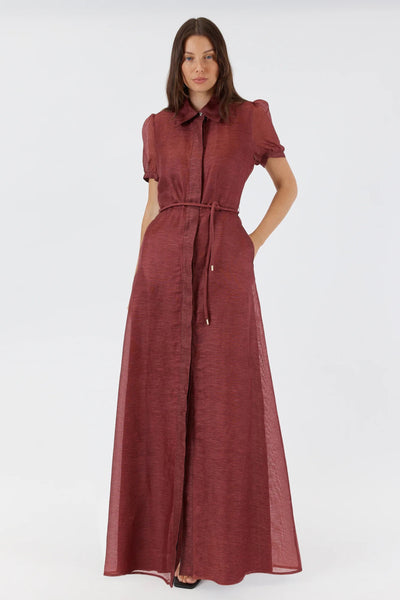Janelle Silk Linen Shirt Dress - Chocolate