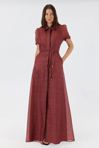 Janelle Silk Linen Shirt Dress - Chocolate