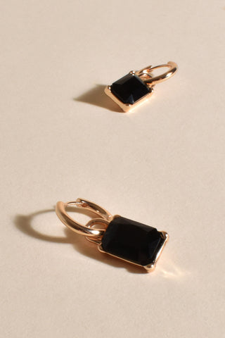 Jewel Drop Mini Hoops - Black Gold