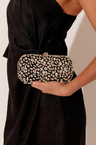 Jewel Front Cocktail Clutch - Black Crystal